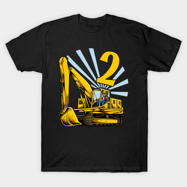 Excavator 2 year old birthday T-Shirt by Modern Medieval Design